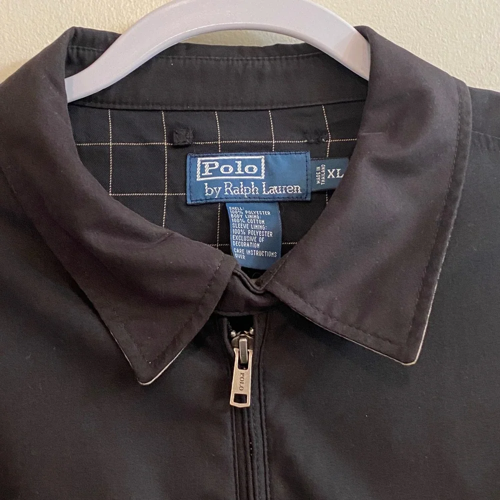 Vtg Polo Ralph Lauren Bi Swing Harrington Jacket Mens XL Black Windowpane Lined